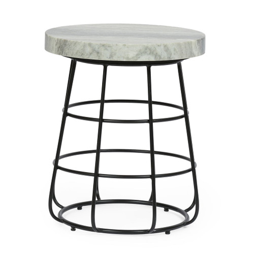 Side Table With Marble Top And Iron Base - Black / White Side Table With Marble Top And Iron Base - Black / White