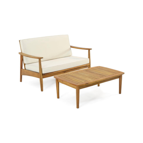 Outdoor Acacia Wood Loveseat Set With Coffee Table Outdoor Acacia Wood Loveseat Set With Coffee Table