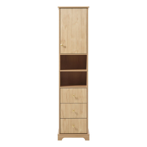 Tall Bathroom Cabinet With 1 Door, 3 Drawers, Open Storage - Wood Tall Bathroom Cabinet With 1 Door, 3 Drawers, Open Storage - Wood