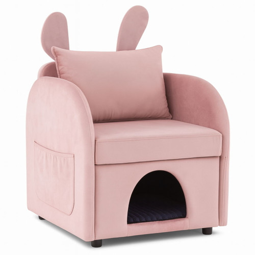 Bunny Ear Pet Friendly Armchair With Hidden Pet House With Storage Pocket For Bedroom & Living Room - Pink Bunny Ear Pet Friendly Armchair With Hidden Pet House With Storage Pocket For Bedroom & Living Room - Pink