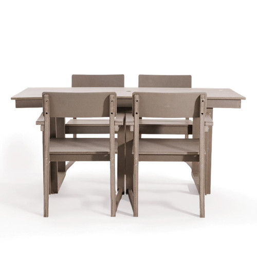 5 Piece Outdoor Dining Set For 4, Weather Resistant Patio Table With Umbrella Hole And 4 Armrest Chairs Garden Furniture For Backyard - Wood 5 Piece Outdoor Dining Set For 4, Weather Resistant Patio Table With Umbrella Hole And 4 Armrest Chairs Garden Furniture For Backyard - Wood