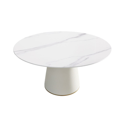 Modern Artificial Stone Round Plywood Base Dining Table, Can Accommodate 8 People, (Not Including Chairs) - White / Beige Modern Artificial Stone Round Plywood Base Dining Table, Can Accommodate 8 People, (Not Including Chairs) - White / Beige