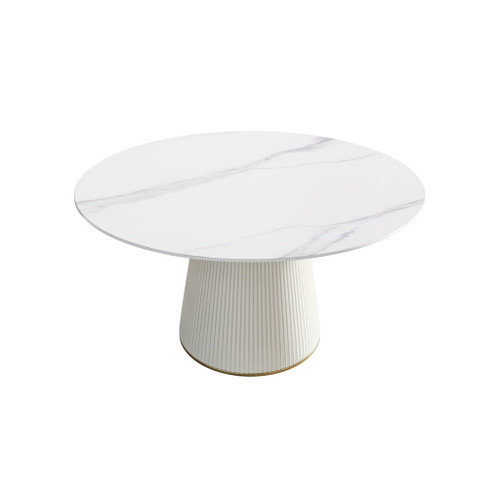 Modern Artificial Stone Round Plywood Base Dining Table, Can Accommodate 6 People, (Not Including Chairs) - White / Beige Modern Artificial Stone Round Plywood Base Dining Table, Can Accommodate 6 People, (Not Including Chairs) - White / Beige
