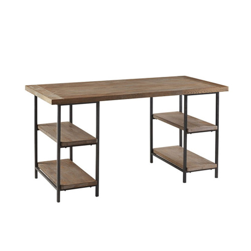 Industrial Style Metal Frame Accent Desk With Side Shelving - Gray Industrial Style Metal Frame Accent Desk With Side Shelving - Gray