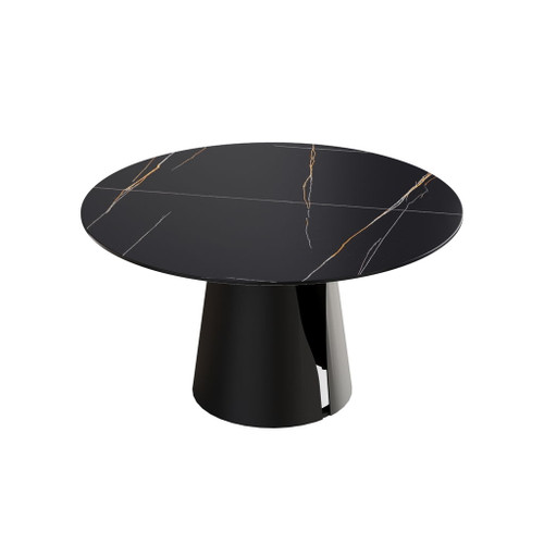 Modern Artificial Stone Round Carbon Steel Base Dining Table, Can Accommodate 6 People - Black Modern Artificial Stone Round Carbon Steel Base Dining Table, Can Accommodate 6 People - Black