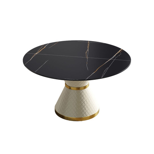 53.15" Modern Artificial Stone Round Carbon Steel Base Dining Table, Can Accommodate 6 People - Black / White 53.15" Modern Artificial Stone Round Carbon Steel Base Dining Table, Can Accommodate 6 People - Black / White
