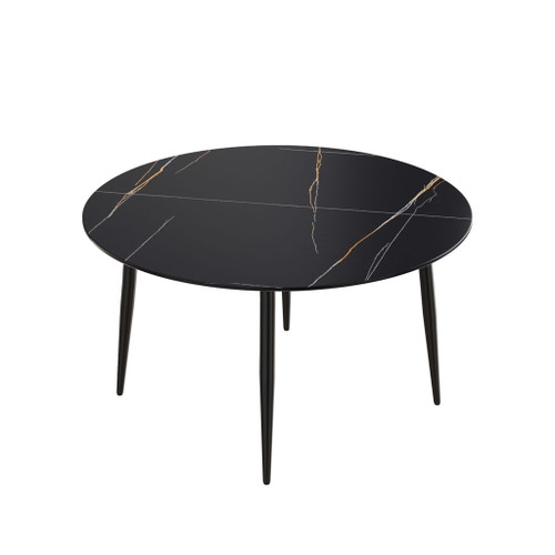 Modern Artificial Stone Round Dining Table With Metal Legs, Can Accommodate 6 People - Black Modern Artificial Stone Round Dining Table With Metal Legs, Can Accommodate 6 People - Black