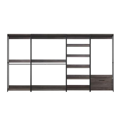 Monica - Wood Walk In Closet System Melamine 143" Modular Storage - Rustic Monica - Wood Walk In Closet System Melamine 143" Modular Storage - Rustic