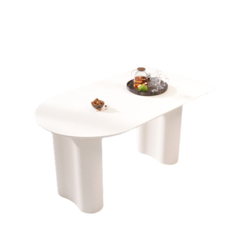 Modern Cream Style Dining Table With Round Wave Legs, 4 - 8 Person - Cream White Modern Cream Style Dining Table With Round Wave Legs, 4 - 8 Person - Cream White