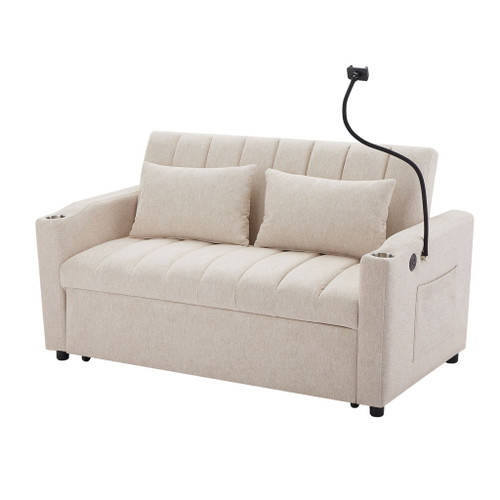 Convertible Sofa Bed Loveseat Sofa With Three USB Ports, Two Side Pockets, Two Cup Holders And 360° swivel Phone Holder For Living Room Convertible Sofa Bed Loveseat Sofa With Three USB Ports, Two Side Pockets, Two Cup Holders And 360° swivel Phone Holder For Living Room
