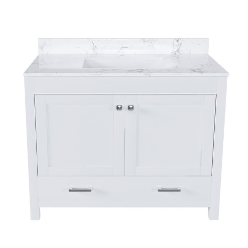 43" Bathroom Vanity With Artificial Marble Carrara Top Set, Multi Functional Cabinet With Doors And Drawer - White 43" Bathroom Vanity With Artificial Marble Carrara Top Set, Multi Functional Cabinet With Doors And Drawer - White