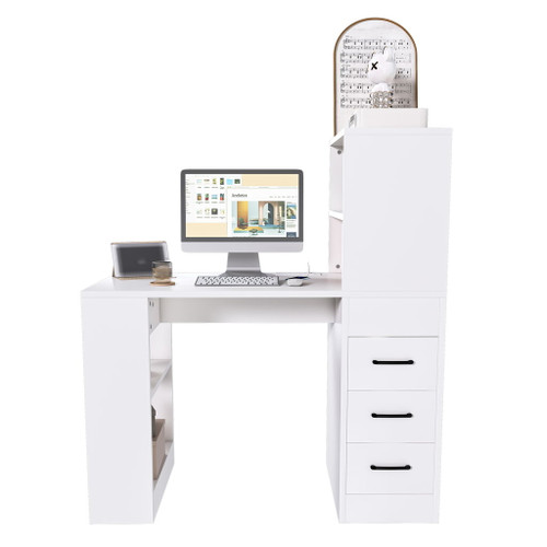 Computer Desk With 4 In 1 Socket & 3 Drawers, 4 Tier Shelves Computer Desk With 4 In 1 Socket & 3 Drawers, 4 Tier Shelves