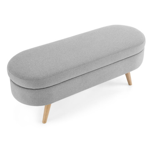 Ottoman Oval Storage Bench With Rubber Wood Legs Linen - Gray Ottoman Oval Storage Bench With Rubber Wood Legs Linen - Gray