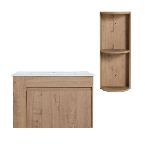 Modern Wall Mounted Bathroom Vanity With Sink And Storage Rack Soft Close Doors Plywood - Imitative Oak Modern Wall Mounted Bathroom Vanity With Sink And Storage Rack Soft Close Doors Plywood - Imitative Oak