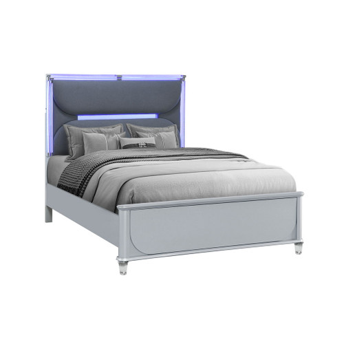 Laura - Queen Bed With Upholstered Headboard And LED Lights - Silver Laura - Queen Bed With Upholstered Headboard And LED Lights - Silver