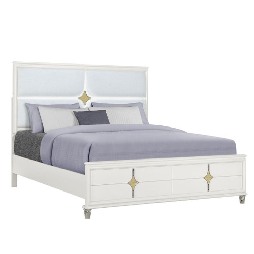 Uriuni - 5 Piece King Bedroom Set With LED Lighting And Panel Headboard - Gold / White Uriuni - 5 Piece King Bedroom Set With LED Lighting And Panel Headboard - Gold / White