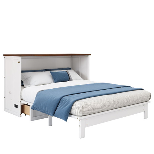 Solid Pine Murphy Bed Chest With Charging Station And Large Storage Drawer For Home Office Or Small Room Solid Pine Murphy Bed Chest With Charging Station And Large Storage Drawer For Home Office Or Small Room