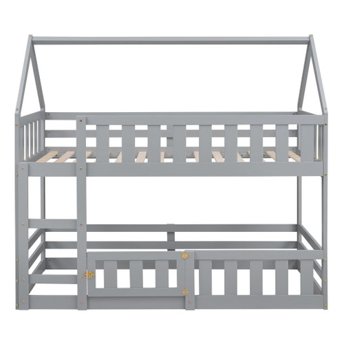 Twin Over Twin House Bunk Bed With Fence And Door Twin Over Twin House Bunk Bed With Fence And Door