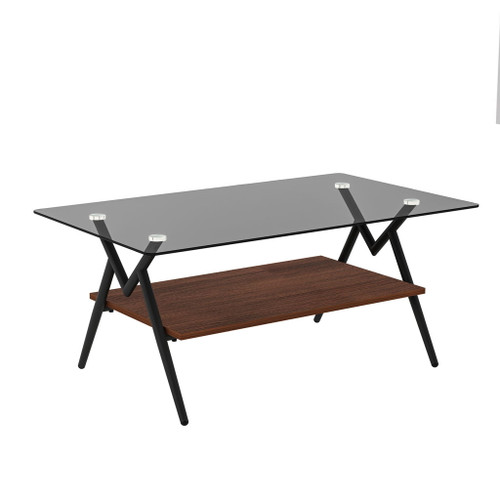 Rectangle Coffee Table With Tempered Glass Top And MDF Shelf, Modern Table For Living Room Rectangle Coffee Table With Tempered Glass Top And MDF Shelf, Modern Table For Living Room