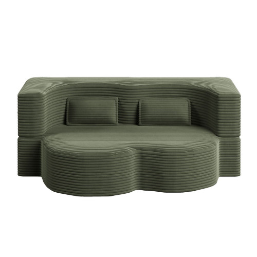 Convertible Plush Corduroy Foam-Filled Sleeper Sofa Bed With 2 Pillows Convertible Plush Corduroy Foam-Filled Sleeper Sofa Bed With 2 Pillows