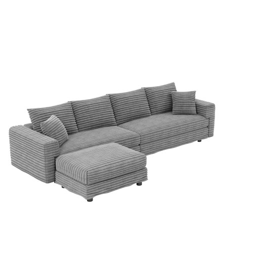 Plush Corduroy 4 Seat Sofa With Soft Pillows And Movable Ottoman Plush Corduroy 4 Seat Sofa With Soft Pillows And Movable Ottoman