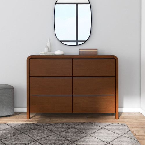Lionel - Mid-Century Modern Solid Wood 6 Drawer Dresser - Brown Lionel - Mid-Century Modern Solid Wood 6 Drawer Dresser - Brown