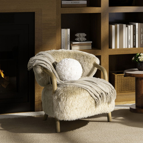 Ayla - Round Sphere Accent Ball Throw Pillow - Curly White Ayla - Round Sphere Accent Ball Throw Pillow - Curly White