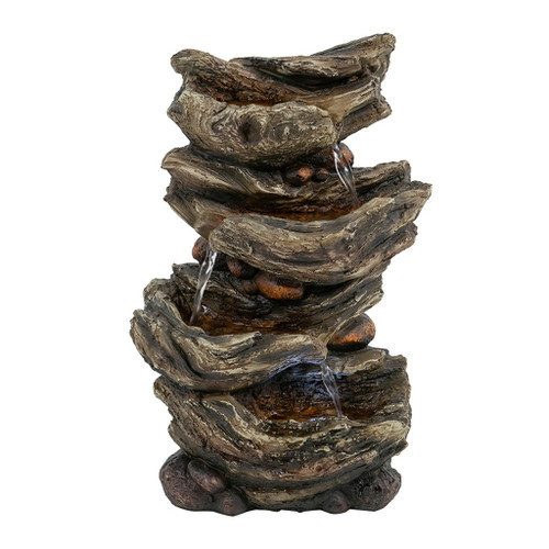Indoor Brown Wood-Look Water Fountain, 4 Tier Polyresin Cascading Wood Tabletop Fountain With LED Light - Rustic Brown Indoor Brown Wood-Look Water Fountain, 4 Tier Polyresin Cascading Wood Tabletop Fountain With LED Light - Rustic Brown