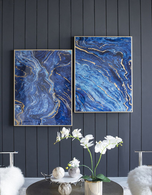 Framed Art Panels, Unique Marbled Design (Set of 2) - Blue Framed Art Panels, Unique Marbled Design (Set of 2) - Blue