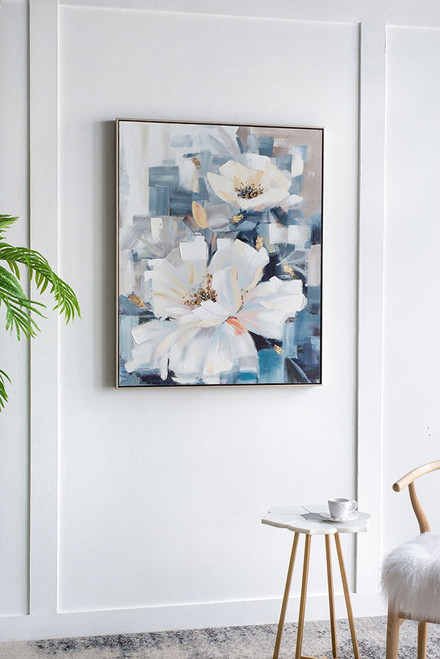 Large Rectangle Framed Wall Art Flower Canvas Print, Home Decor For Living Room Kitchen Foyer Office - Blue Large Rectangle Framed Wall Art Flower Canvas Print, Home Decor For Living Room Kitchen Foyer Office - Blue