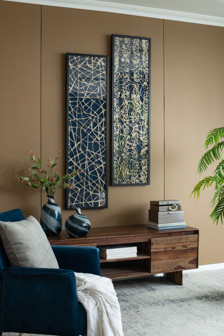 Rectangular Shaped Rice Paper Shadow Box Decor Wall Art, Transitional Style Wall Decor (Set of 2) - White / Blue Rectangular Shaped Rice Paper Shadow Box Decor Wall Art, Transitional Style Wall Decor (Set of 2) - White / Blue