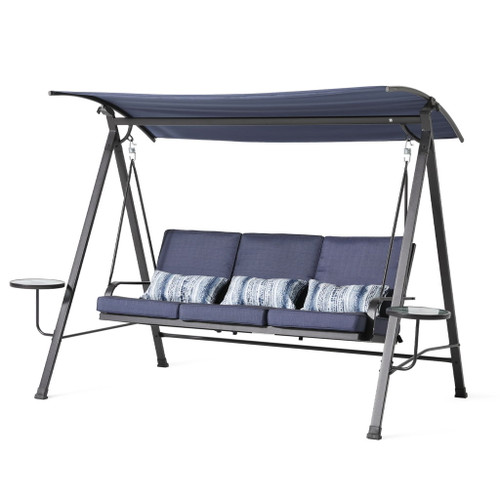 Steel 3 Seater Swing Porch Swing With Canopy - Blue Steel 3 Seater Swing Porch Swing With Canopy - Blue