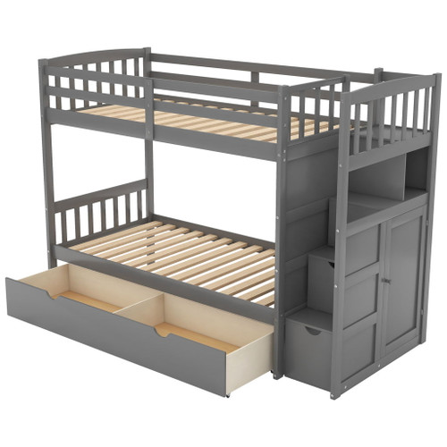 Bunk Bed, Convertible Bottom Bed, Storage Shelves And Drawers Bunk Bed, Convertible Bottom Bed, Storage Shelves And Drawers