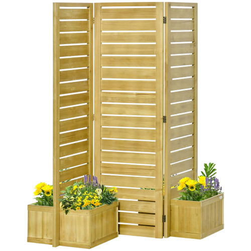 Outsunny - Freestanding Outdoor Privacy Screen, 4 Self-Draining Planters / Raised Garden Beds, 3 Hinged Panels For Hot Tub, Patio, Backyard, Deck - Natural Outsunny - Freestanding Outdoor Privacy Screen, 4 Self-Draining Planters / Raised Garden Beds, 3 Hinged Panels For Hot Tub, Patio, Backyard, Deck - Natural
