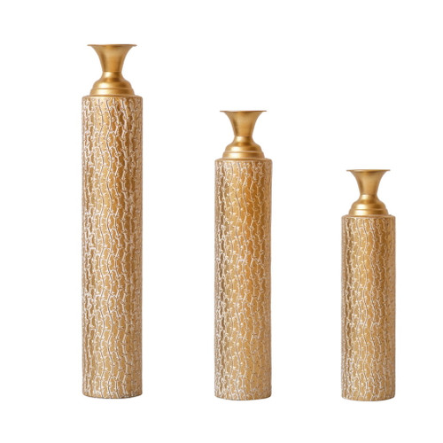 Metal Decorative Vases High Distress Metal Center Vases With Growing Vine Patterns, (Set of 3) Vases For Home Decoration - Gold Metal Decorative Vases High Distress Metal Center Vases With Growing Vine Patterns, (Set of 3) Vases For Home Decoration - Gold