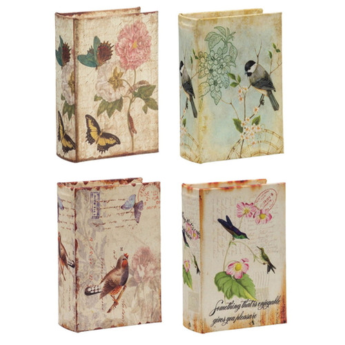 Book Boxes With Birds, Flowers, And Handwriting Design (Set of 4) - Multi Book Boxes With Birds, Flowers, And Handwriting Design (Set of 4) - Multi