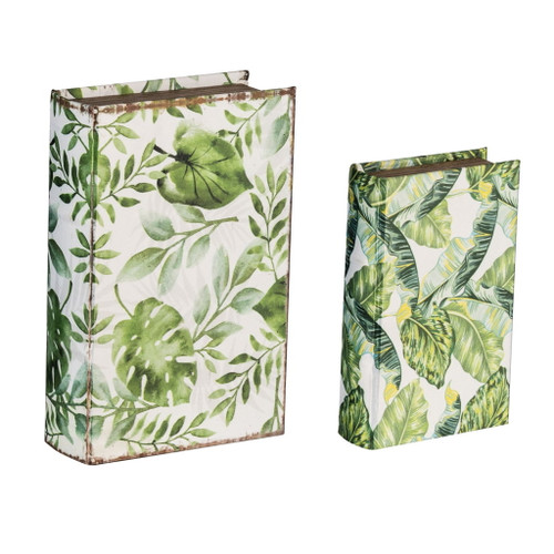 Botanical And Book Boxes (Set of 2) - White / Green Botanical And Book Boxes (Set of 2) - White / Green