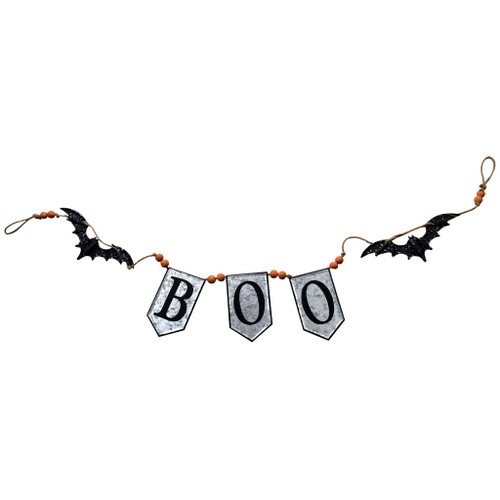Iron Boo Banner With Bats, For Halloween Holiday Decor - Black / Gray / Orange Iron Boo Banner With Bats, For Halloween Holiday Decor - Black / Gray / Orange