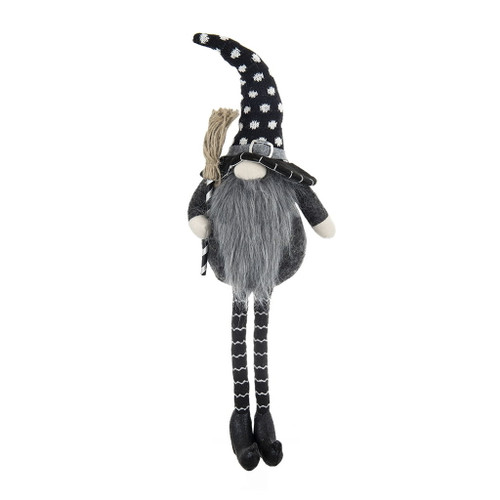 Sitting Gnome With Broomstick & Soft Legs, For Halloween Decor - Black White Sitting Gnome With Broomstick & Soft Legs, For Halloween Decor - Black White