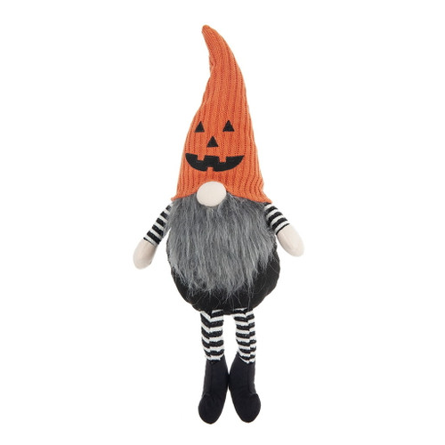 Sitting Gnome With Knit Hat, For Halloween Decor - Black / Orange / White Sitting Gnome With Knit Hat, For Halloween Decor - Black / Orange / White