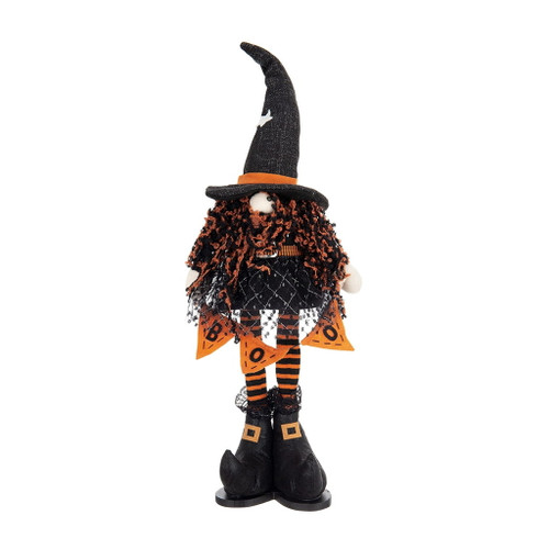 Standing Gnome With Banner & Spring Body, For Halloween Decor - Black / Orange / White Standing Gnome With Banner & Spring Body, For Halloween Decor - Black / Orange / White