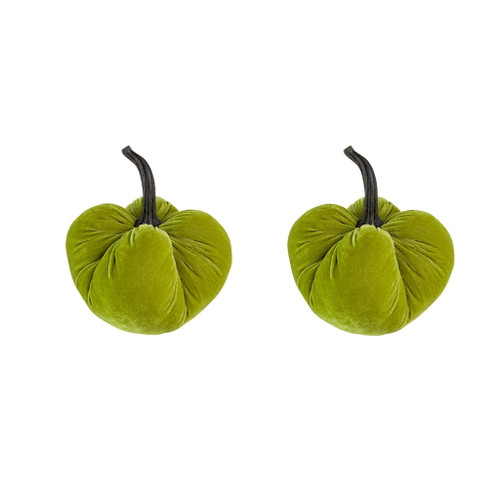 Velvet Weighted Pumpkin With Resin Stem Apple, Pumpkin Ornament Decor For Holiday Harvest Festival Fall Festival & Thanksgiving (Set of 2) - Green Velvet Weighted Pumpkin With Resin Stem Apple, Pumpkin Ornament Decor For Holiday Harvest Festival Fall Festival & Thanksgiving (Set of 2) - Green
