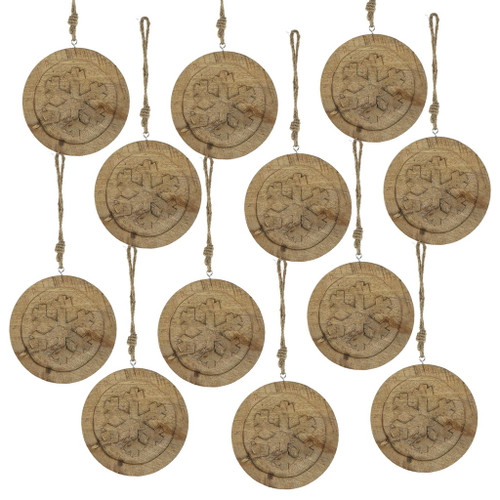 Wooden Hanging Circle With Snowflake Cut Decorative Hanging Christmas Tree Ornaments For Holiday Party Decorations (Set of 12) - Multi Wooden Hanging Circle With Snowflake Cut Decorative Hanging Christmas Tree Ornaments For Holiday Party Decorations (Set of 12) - Multi