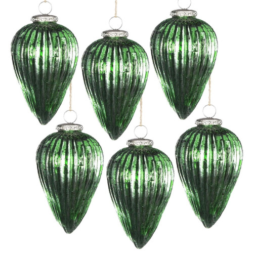Tear Drop Ornament, Glass Decorative Hanging Christmas Tree Ornaments For Holiday Party Decorations (Set of 6) - Green Tear Drop Ornament, Glass Decorative Hanging Christmas Tree Ornaments For Holiday Party Decorations (Set of 6) - Green