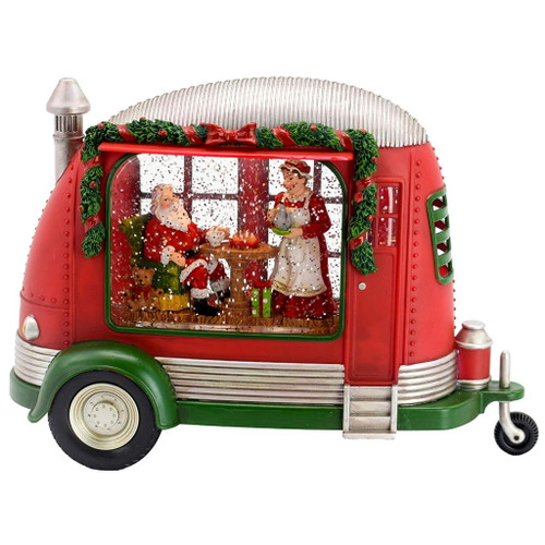 Christmas Plastic / Resin Camper With Mr & Mrs Santa Tea Time LED / Water Spinning / 2 Way Switch, 3*AA Required - Red Christmas Plastic / Resin Camper With Mr & Mrs Santa Tea Time LED / Water Spinning / 2 Way Switch, 3*AA Required - Red