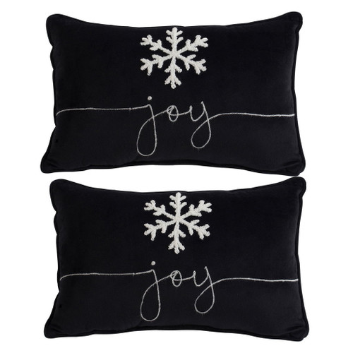 Velvet Pillow With Embroidered Joy And Frosty Snowflake, For Christmas Halloween Holiday Decor (Set of 2) Velvet Pillow With Embroidered Joy And Frosty Snowflake, For Christmas Halloween Holiday Decor (Set of 2)
