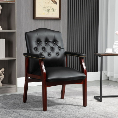 Leather Reception Guest Chairs With Padded Seat And Arms Ergonomic Mid-Back Office Executive Side Chair For Meeting Waiting Room Conference Office Guest Chairs - Black Leather Reception Guest Chairs With Padded Seat And Arms Ergonomic Mid-Back Office Executive Side Chair For Meeting Waiting Room Conference Office Guest Chairs - Black