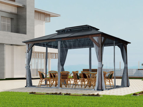 10' x 13' Hardtop Wood Gazebo For Patios, Outdoor Framed Gazebo With Polycarbonate Double Roof Canopy, Solid Wooden Framed Gazebo With Privacy Curtains And Mosquito Nettings For Garden, Backyard - Black 10' x 13' Hardtop Wood Gazebo For Patios, Outdoor Framed Gazebo With Polycarbonate Double Roof Canopy, Solid Wooden Framed Gazebo With Privacy Curtains And Mosquito Nettings For Garden, Backyard - Black