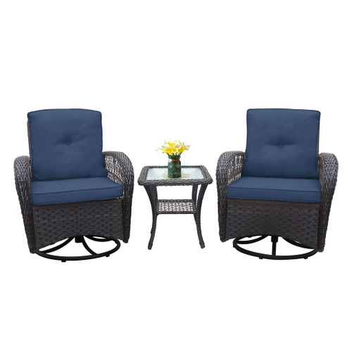 3 Pieces Conversation Set, Outdoor Wicker Rocker Swivel Patio Bistro Set, Rocking Chair With Glass Top Side Table 3 Pieces Conversation Set, Outdoor Wicker Rocker Swivel Patio Bistro Set, Rocking Chair With Glass Top Side Table