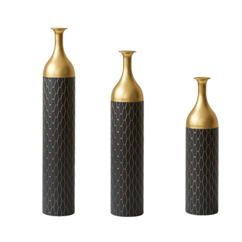 Elegant Floor Vase Set Metal Decorative Vases 3 Piece Set For Floral Display, Wedding & Gift Decor - Gold / Black Elegant Floor Vase Set Metal Decorative Vases 3 Piece Set For Floral Display, Wedding & Gift Decor - Gold / Black